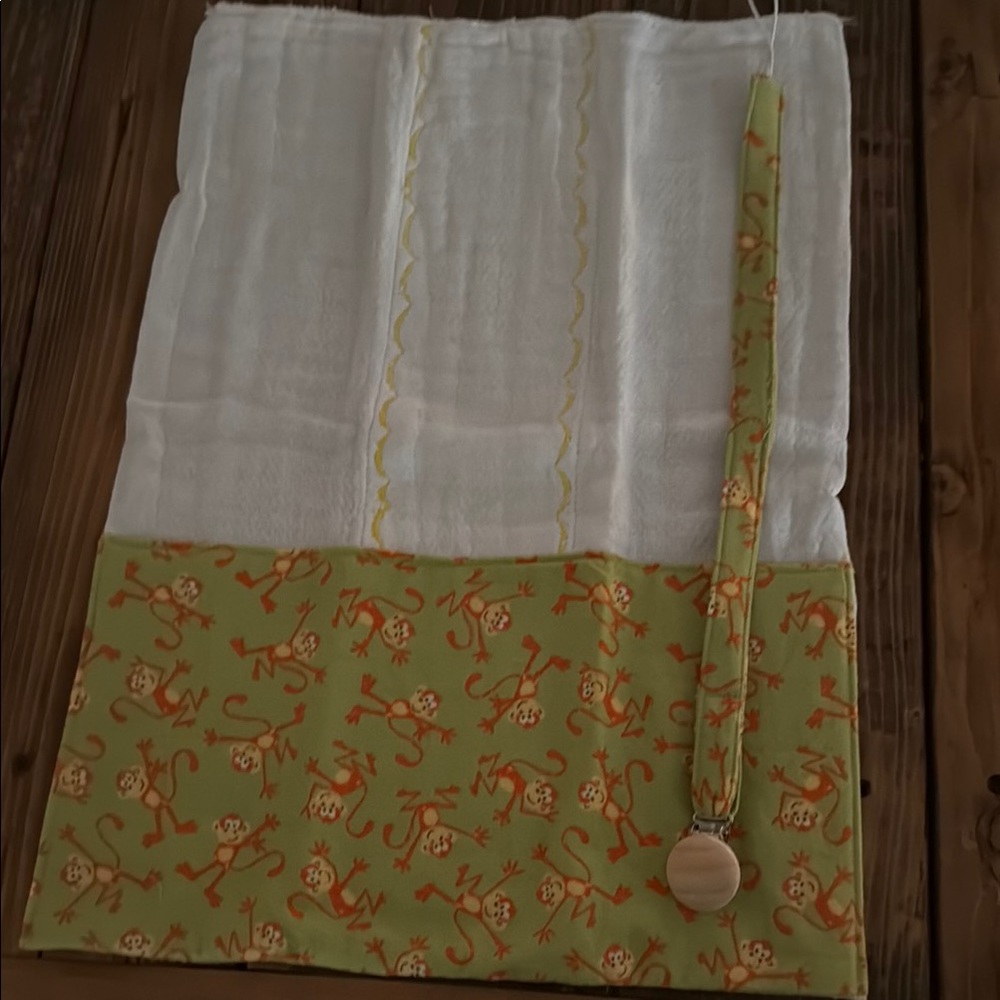 Green Monkey Print Baby Burp Cloth